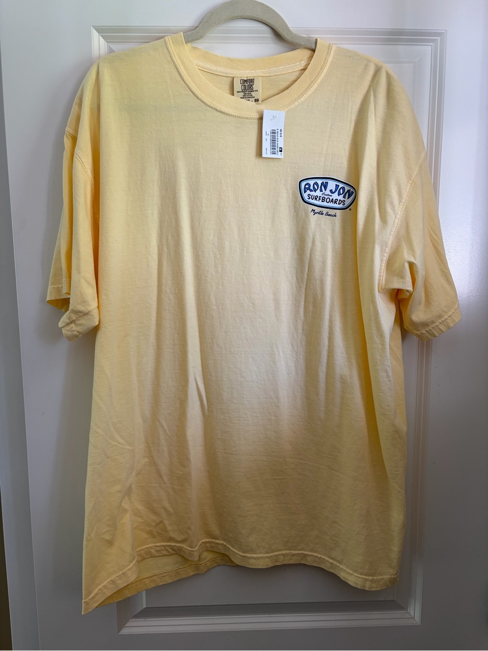 NWT Ron Jon Myrtle Beach Short Sleeve Tee in Pale Yellow with Chest Logo